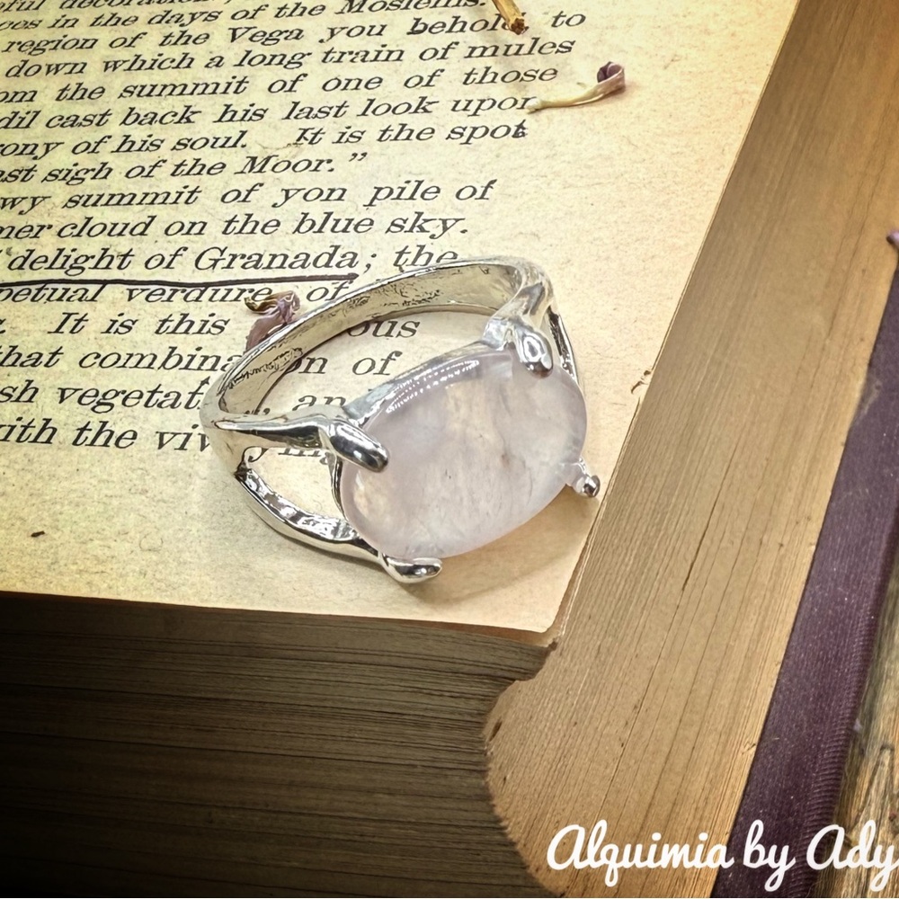 Pink Quartz Rhodium Silver Ring – 20mm Oval Stone, Tarnish-Resistant